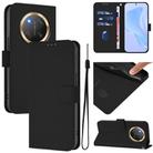 For Honor X9C 5G Global Skin Feel Solid Color Leather Phone Case with Lanyard(Black) - 1