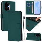 For Honor 300 Skin Feel Solid Color Leather Phone Case with Lanyard(Dark Green) - 1