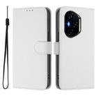 For Honor 300 Pro / 300 Ultra Skin Feel Solid Color Leather Phone Case with Lanyard(White) - 1