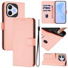 For Honor 400 Lite Global Skin Feel Solid Color Leather Phone Case with Lanyard(Pink) - 1