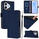 For Honor 400 Lite Skin Feel Solid Color Leather Phone Case with Lanyard(Navy Blue) - 1