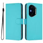 For Honor 400 Skin Feel Solid Color Leather Phone Case with Lanyard(Lake Blue) - 2