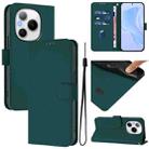 For Honor Power 5G Skin Feel Solid Color Leather Phone Case with Lanyard(Dark Green) - 1
