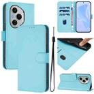 For Honor 400 Pro Global 160.8mm Skin Feel Solid Color Leather Phone Case with Lanyard(Sky Blue) - 1