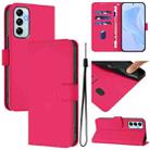For Samsung Galaxy M14 5G Skin Feel Solid Color Leather Phone Case with Lanyard(Rose Red) - 1