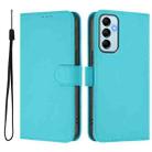 For Samsung Galaxy M14 5G Skin Feel Solid Color Leather Phone Case with Lanyard(Lake Blue) - 2