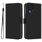 For Samsung Galaxy M32 4G / M22 Skin Feel Solid Color Leather Phone Case with Lanyard(Black) - 2
