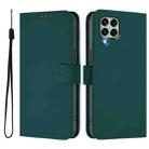 For Samsung Galaxy M33 5G Skin Feel Solid Color Leather Phone Case with Lanyard(Dark Green) - 2