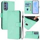 For Samsung Galaxy M34 5G / F34 5G Skin Feel Solid Color Leather Phone Case with Lanyard(Mint Green) - 1