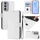 For Samsung Galaxy M35 5G Skin Feel Solid Color Leather Phone Case with Lanyard(White) - 1