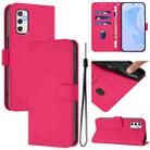 For Samsung Galaxy M52 5G Skin Feel Solid Color Leather Phone Case with Lanyard(Rose Red) - 1