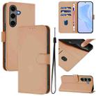 For Samsung Galaxy S25+ 5G Skin Feel Solid Color Leather Phone Case with Lanyard(Nude) - 1