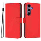 For Samsung Galaxy S25 5G Skin Feel Solid Color Leather Phone Case with Lanyard(Red) - 2