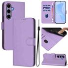 For Samsung Galaxy S25 5G Skin Feel Solid Color Leather Phone Case with Lanyard(Lavender Purple) - 1