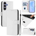 For Samsung Galaxy S25 5G Skin Feel Solid Color Leather Phone Case with Lanyard(White) - 1