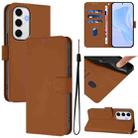 For Samsung Galaxy S24 FE 5G Skin Feel Solid Color Leather Phone Case with Lanyard(Brown) - 1