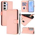 For Samsung Galaxy S24 FE 5G Skin Feel Solid Color Leather Phone Case with Lanyard(Pink) - 1