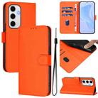 For Samsung Galaxy S24 FE 5G Skin Feel Solid Color Leather Phone Case with Lanyard(Orange) - 1