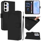 For Samsung Galaxy S24 FE 5G Skin Feel Solid Color Leather Phone Case with Lanyard(Black) - 1