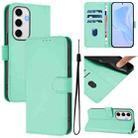 For Samsung Galaxy S24 FE 5G Skin Feel Solid Color Leather Phone Case with Lanyard(Mint Green) - 1