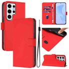 For Samsung Galaxy S24 Ultra 5G Skin Feel Solid Color Leather Phone Case with Lanyard(Red) - 1