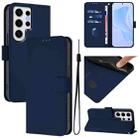 For Samsung Galaxy S24 Ultra 5G Skin Feel Solid Color Leather Phone Case with Lanyard(Navy Blue) - 1