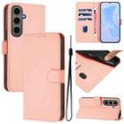 For Samsung Galaxy S24+ 5G Skin Feel Solid Color Leather Phone Case with Lanyard(Pink) - 1