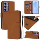 For Samsung Galaxy S24 5G Skin Feel Solid Color Leather Phone Case with Lanyard(Brown) - 1