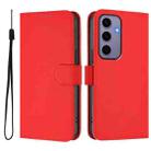For Samsung Galaxy S24 5G Skin Feel Solid Color Leather Phone Case with Lanyard(Red) - 2