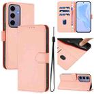 For Samsung Galaxy S24 5G Skin Feel Solid Color Leather Phone Case with Lanyard(Pink) - 1