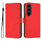 For Samsung Galaxy S23 FE 5G Skin Feel Solid Color Leather Phone Case with Lanyard(Red) - 2