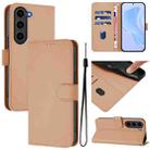 For Samsung Galaxy S23 FE 5G Skin Feel Solid Color Leather Phone Case with Lanyard(Nude) - 1