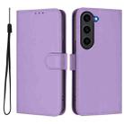 For Samsung Galaxy S23 FE 5G Skin Feel Solid Color Leather Phone Case with Lanyard(Lavender Purple) - 2