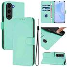 For Samsung Galaxy S23 FE 5G Skin Feel Solid Color Leather Phone Case with Lanyard(Mint Green) - 1