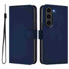 For Samsung Galaxy S23 FE 5G Skin Feel Solid Color Leather Phone Case with Lanyard(Navy Blue) - 2