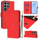 For Samsung Galaxy S23 Ultra 5G Skin Feel Solid Color Leather Phone Case with Lanyard(Red) - 1