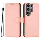 For Samsung Galaxy S23 Ultra 5G Skin Feel Solid Color Leather Phone Case with Lanyard(Pink) - 2