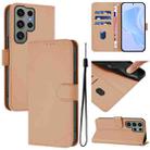 For Samsung Galaxy S23 Ultra 5G Skin Feel Solid Color Leather Phone Case with Lanyard(Nude) - 1
