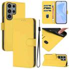 For Samsung Galaxy S23 Ultra 5G Skin Feel Solid Color Leather Phone Case with Lanyard(Lemon Yellow) - 1