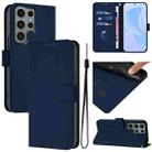 For Samsung Galaxy S23 Ultra 5G Skin Feel Solid Color Leather Phone Case with Lanyard(Navy Blue) - 1