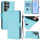 For Samsung Galaxy S23 Ultra 5G Skin Feel Solid Color Leather Phone Case with Lanyard(Sky Blue) - 1