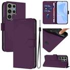 For Samsung Galaxy S23 Ultra 5G Skin Feel Solid Color Leather Phone Case with Lanyard(Violet) - 1