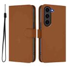 For Samsung Galaxy S23+ 5G Skin Feel Solid Color Leather Phone Case with Lanyard(Brown) - 2