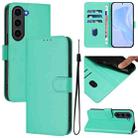 For Samsung Galaxy S23+ 5G Skin Feel Solid Color Leather Phone Case with Lanyard(Green) - 1