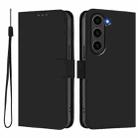 For Samsung Galaxy S23+ 5G Skin Feel Solid Color Leather Phone Case with Lanyard(Black) - 2