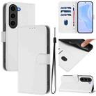 For Samsung Galaxy S23+ 5G Skin Feel Solid Color Leather Phone Case with Lanyard(White) - 1