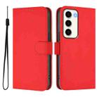 For Samsung Galaxy S23 5G Skin Feel Solid Color Leather Phone Case with Lanyard(Red) - 2