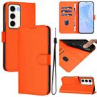 For Samsung Galaxy S23 5G Skin Feel Solid Color Leather Phone Case with Lanyard(Orange) - 1