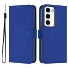 For Samsung Galaxy S23 5G Skin Feel Solid Color Leather Phone Case with Lanyard(Dark Blue) - 2