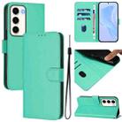 For Samsung Galaxy S23 5G Skin Feel Solid Color Leather Phone Case with Lanyard(Green) - 1